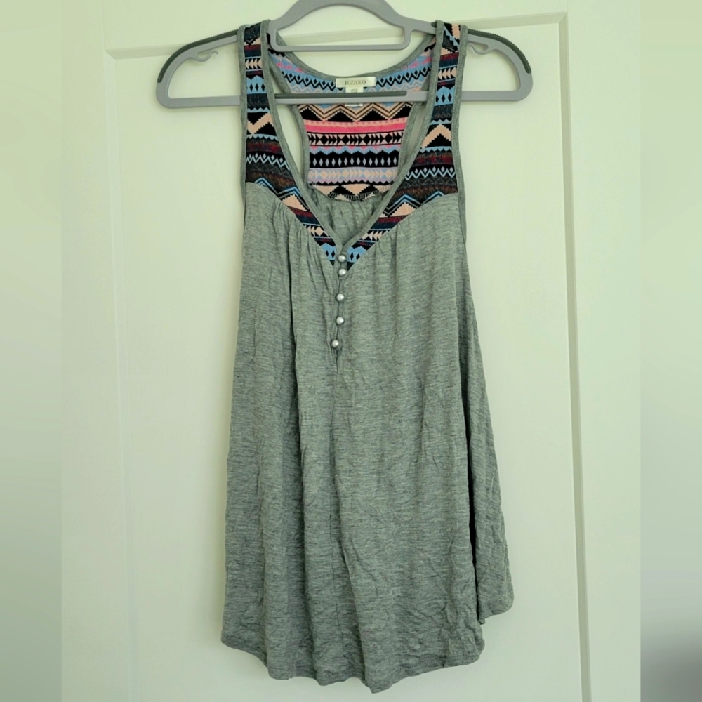 Bozzolo Gray Tank Top with Colorful Pattern